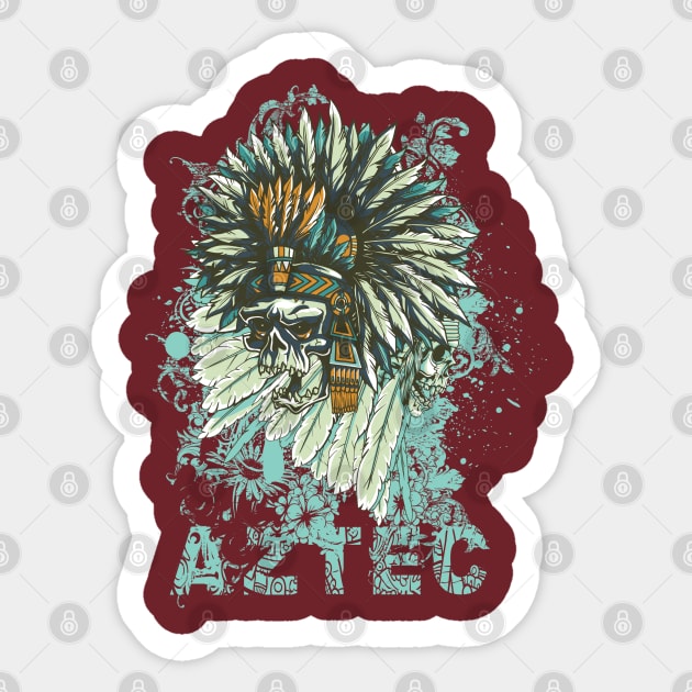 Aztec Skull Warrior Sticker by MacDesignsAU